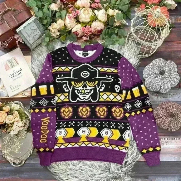 New Belgium Voodoo Ranger Purple and Yellow Holiday Beer Sweater, M - Picture 4 of 12